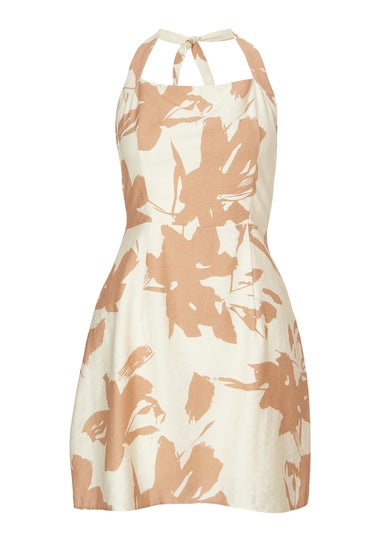 Quiz Cream Floral Halter Neck Dress