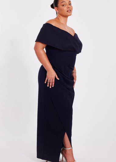 Quiz Navy Curve Bardot Maxi Dress