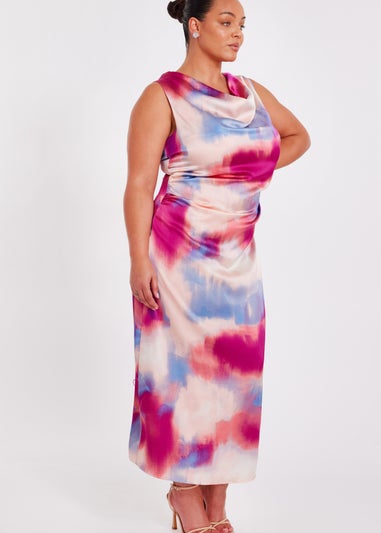 Quiz Multi Curve Satin Tie Dye Midi Dress
