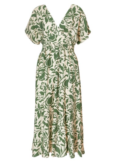 Quiz Khaki Tropical Print Midaxi Dress