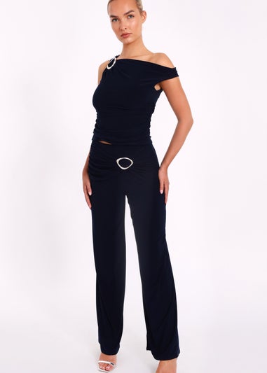 Quiz Navy Buckle Detail Ruched Top