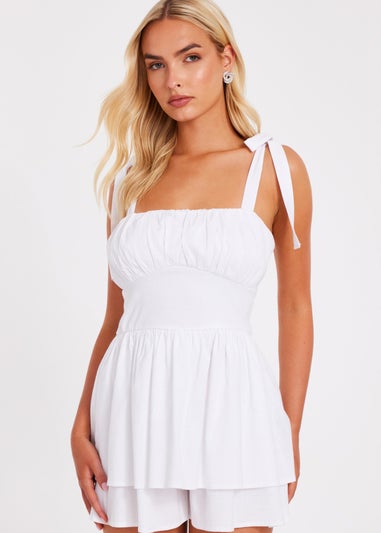 Quiz White Tie Shoulder Ruched Playsuit