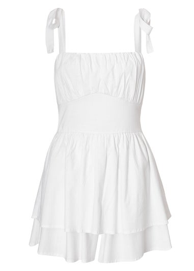 Quiz White Tie Shoulder Ruched Playsuit