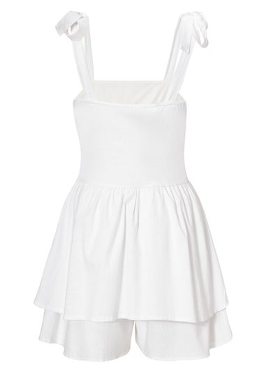 Quiz White Tie Shoulder Ruched Playsuit