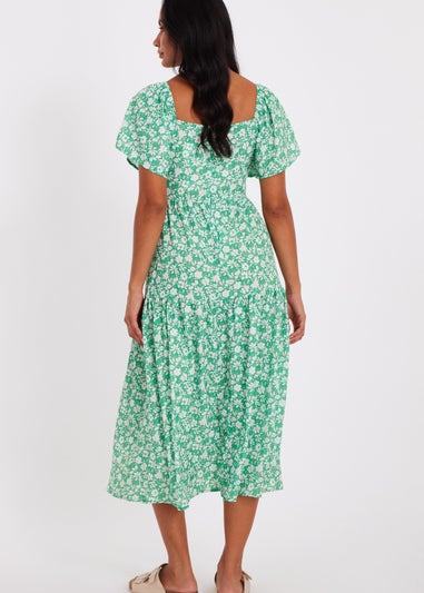 Quiz Green Floral Print Midi Dress