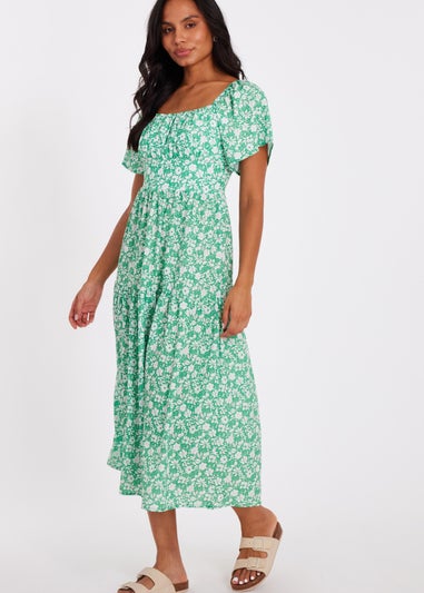 Quiz Green Floral Print Midi Dress