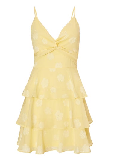 Quiz Yellow Floral Tiered Skater Dress