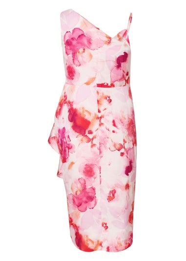 Quiz Pink Curve Tropical Print Midi Dress