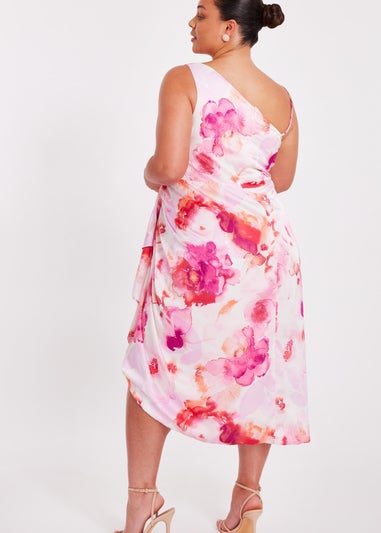 Quiz Pink Curve Tropical Print Midi Dress