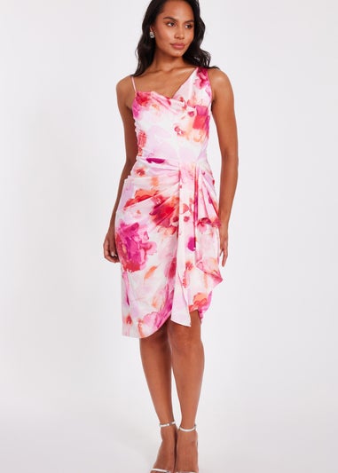 Quiz Pink Petite Tropical Print Midi Dress