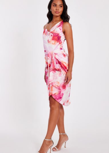 Quiz Pink Petite Tropical Print Midi Dress