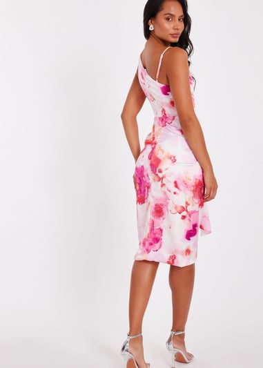 Quiz Pink Petite Tropical Print Midi Dress