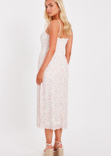 Quiz White Chiffon Floral Midi Dress