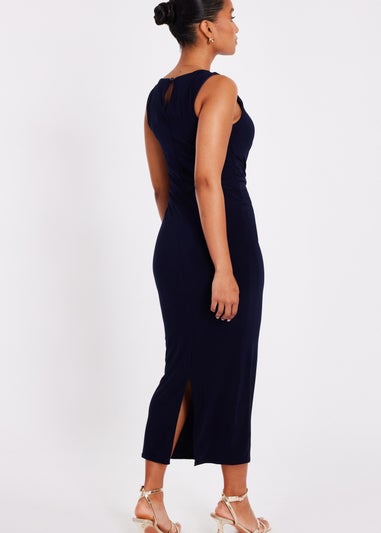 Quiz Navy Petite Buckle Detail Midi Dress