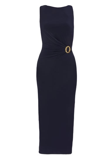 Quiz Navy Petite Buckle Detail Midi Dress