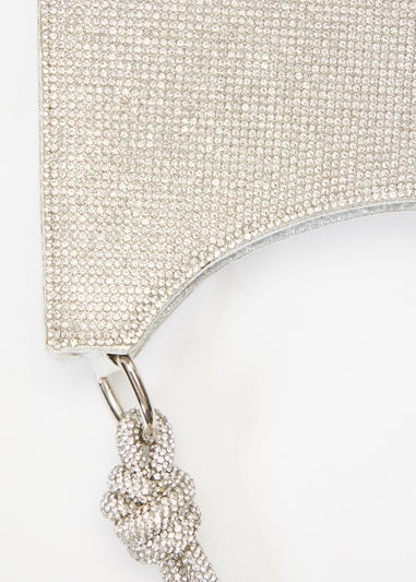 Quiz Silver Diamante Knot Shoulder Bag