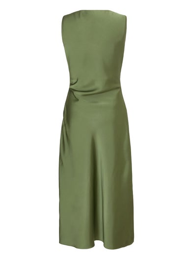 Quiz Khaki Petite Satin Ruched Midi Dress