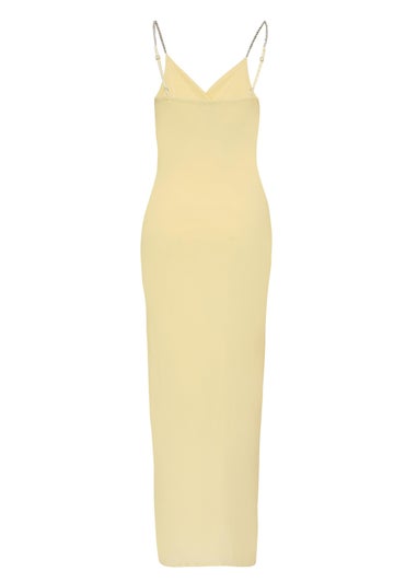 Quiz Yellow Petite Diamante Strap Maxi Dress
