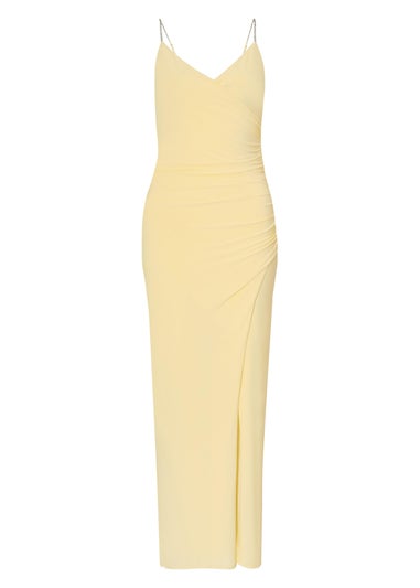 Quiz Yellow Petite Diamante Strap Maxi Dress