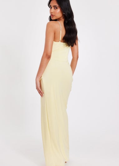 Quiz Yellow Petite Diamante Strap Maxi Dress