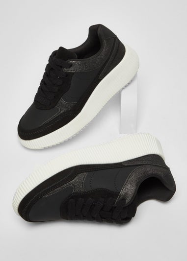 Quiz Black Glitter Chunky Trainers