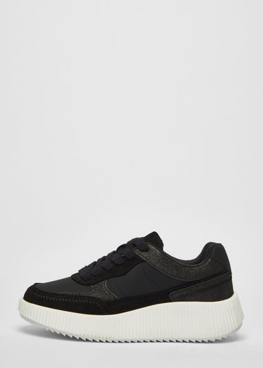 Quiz Black Glitter Chunky Trainers