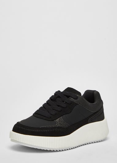 Quiz Black Glitter Chunky Trainers