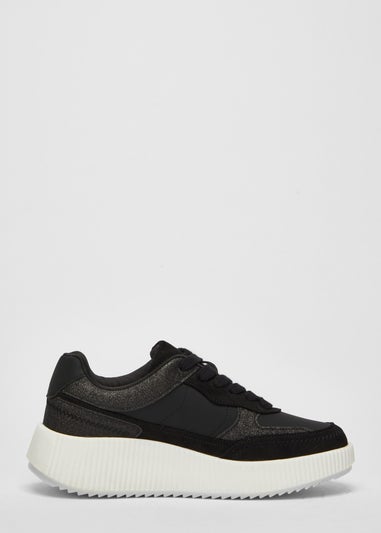 Quiz Black Glitter Chunky Trainers