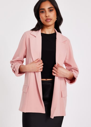 Quiz Pink Petite Ruched Sleeve Blazer