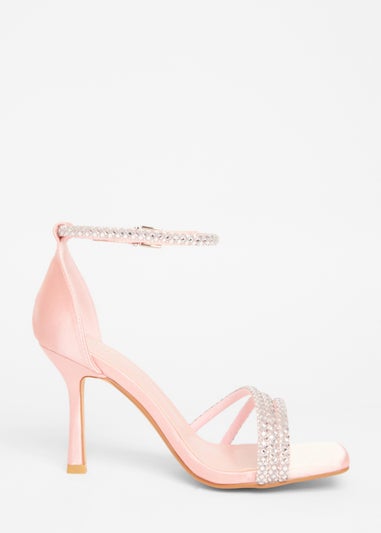 Quiz Pink Wide Fit Diamante Strap Heels