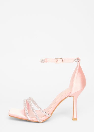 Quiz Pink Wide Fit Diamante Strap Heels