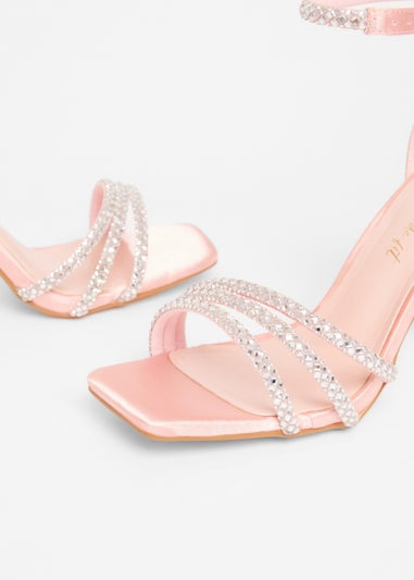 Quiz Pink Wide Fit Diamante Strap Heels