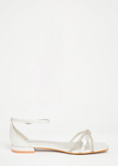 Quiz Silver Wide Fit Knot Front Sandals