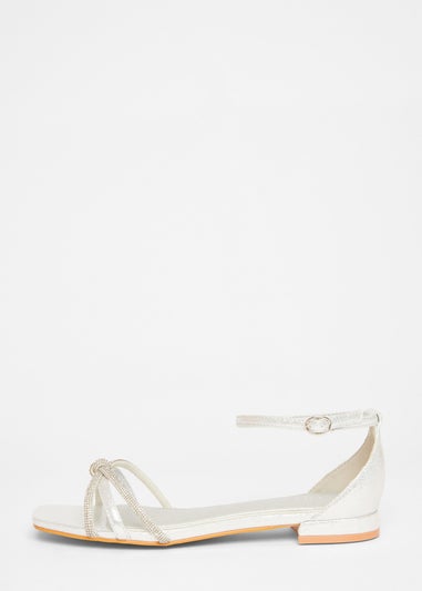 Quiz Silver Wide Fit Knot Front Sandals