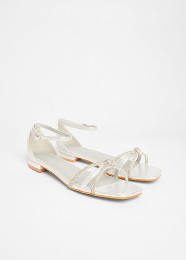 Quiz Silver Wide Fit Knot Front Sandals