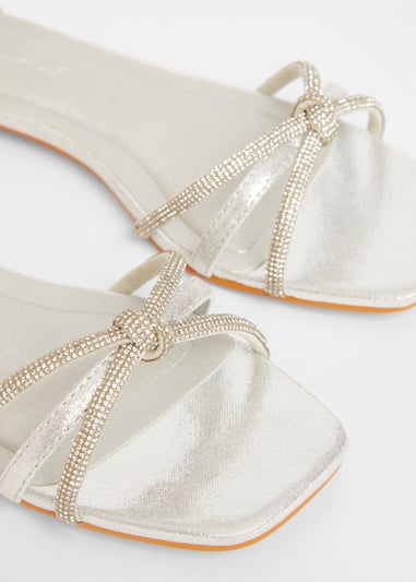 Quiz Silver Wide Fit Knot Front Sandals