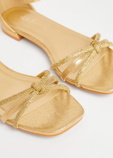 Quiz Gold Wide Fit Knot Front Sandals