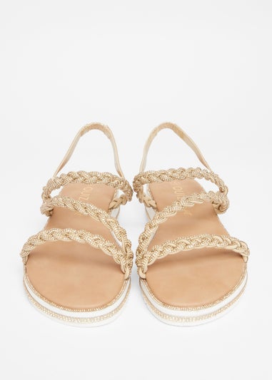 Quiz Gold Wide Fit Diamante Flat Sandals