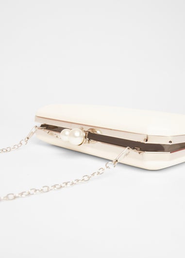 Quiz Cream Bridal Pearl Clasp Box Bag