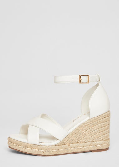 Quiz White Wide Fit Faux Leather Wedges