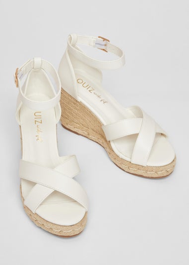Quiz White Wide Fit Faux Leather Wedges