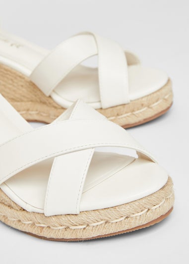 Quiz White Wide Fit Faux Leather Wedges