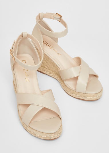 Quiz Natural Wide Fit Faux Leather Wedges