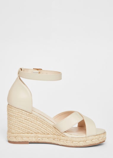 Quiz Natural Wide Fit Faux Leather Wedges