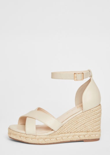 Quiz Natural Wide Fit Faux Leather Wedges