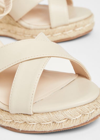Quiz Natural Wide Fit Faux Leather Wedges