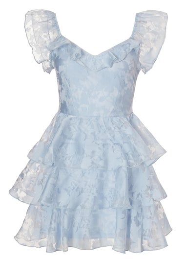 Quiz Blue Chiffon Floral Skater Dress