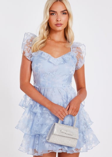 Quiz Blue Chiffon Floral Skater Dress