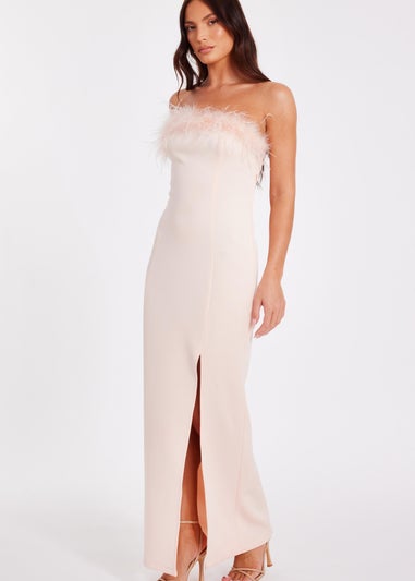 Quiz Orange Feather Trim Midaxi Dress