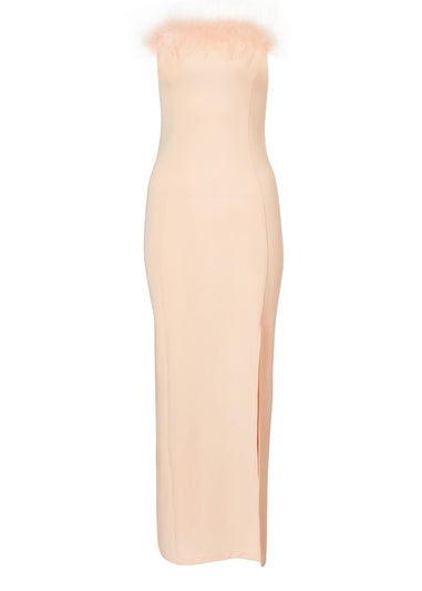 Quiz Orange Feather Trim Midaxi Dress